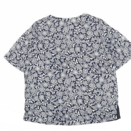 Marks and Spencer Womens Blue Floral Polyester Basic Blouse Size 14 Round Neck