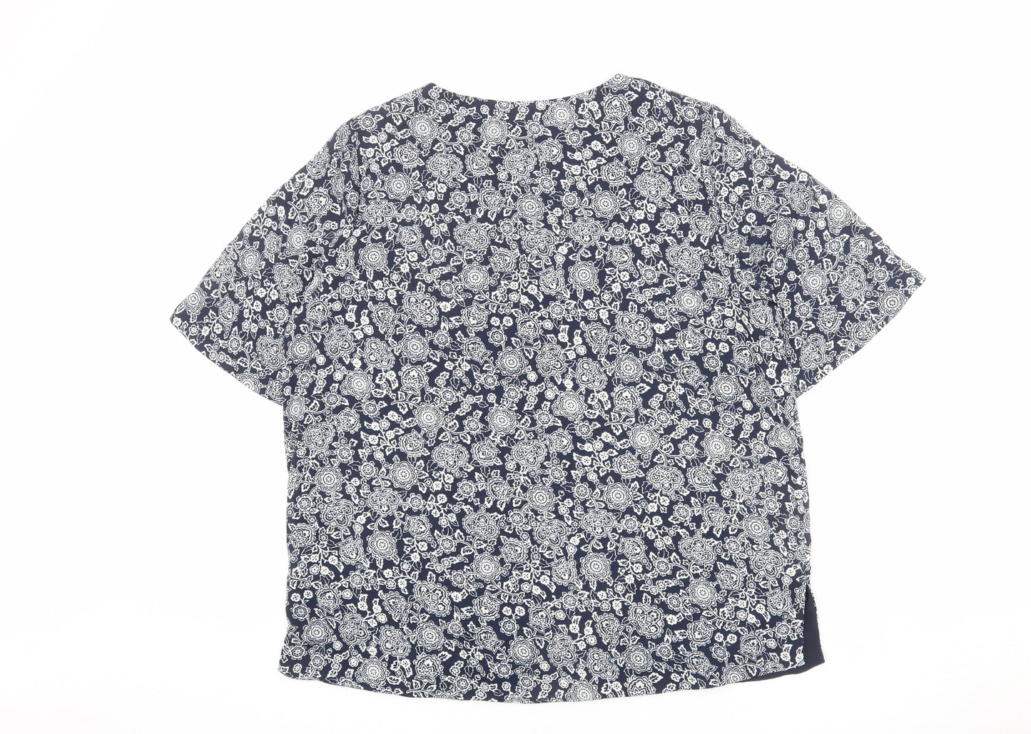 Marks and Spencer Womens Blue Floral Polyester Basic Blouse Size 14 Round Neck