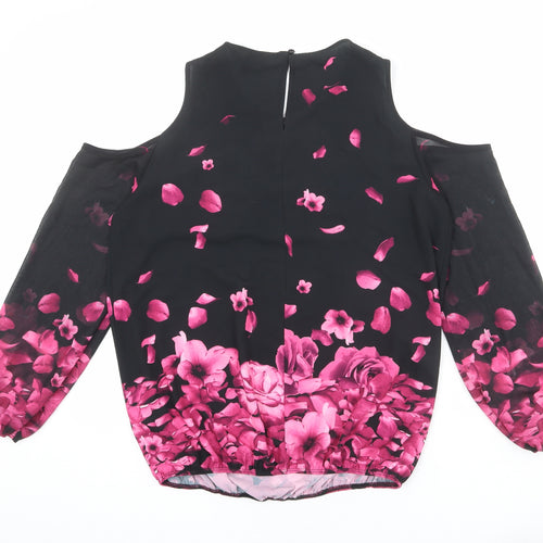 Lipsy Womens Black Floral Polyester Basic Blouse Size 12 Round Neck - Cold Shoulder