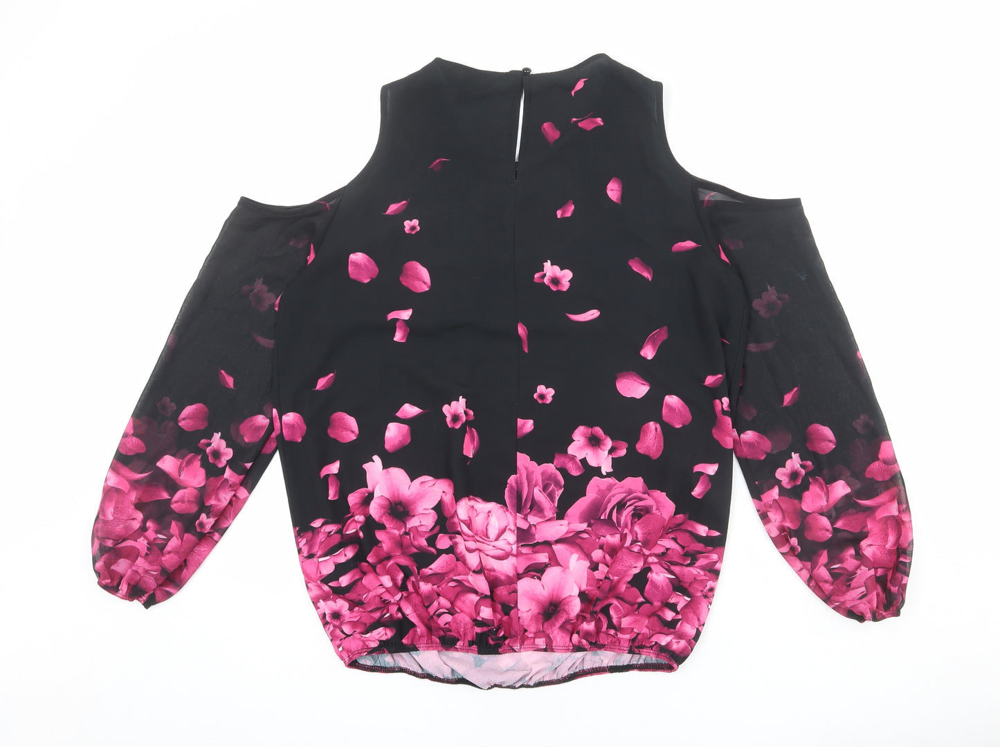 Lipsy Womens Black Floral Polyester Basic Blouse Size 12 Round Neck - Cold Shoulder