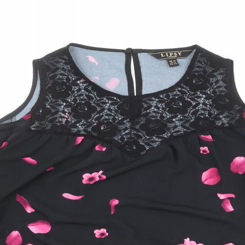 Lipsy Womens Black Floral Polyester Basic Blouse Size 12 Round Neck - Cold Shoulder