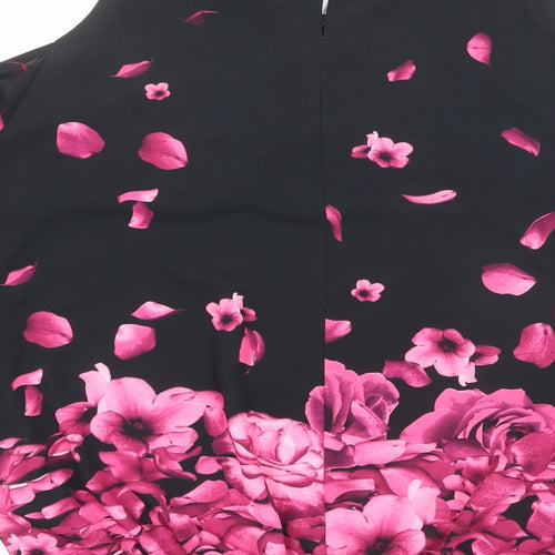 Lipsy Womens Black Floral Polyester Basic Blouse Size 12 Round Neck - Cold Shoulder