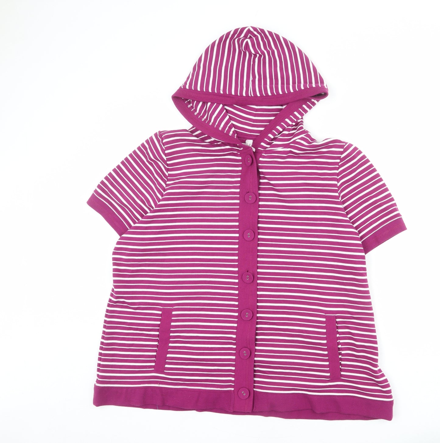 Bonmarché Womens Purple Striped Polyester Pullover Hoodie Size XL Button