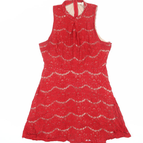 Love, Fire Womens Red Viscose A-Line Size L Mock Neck Zip