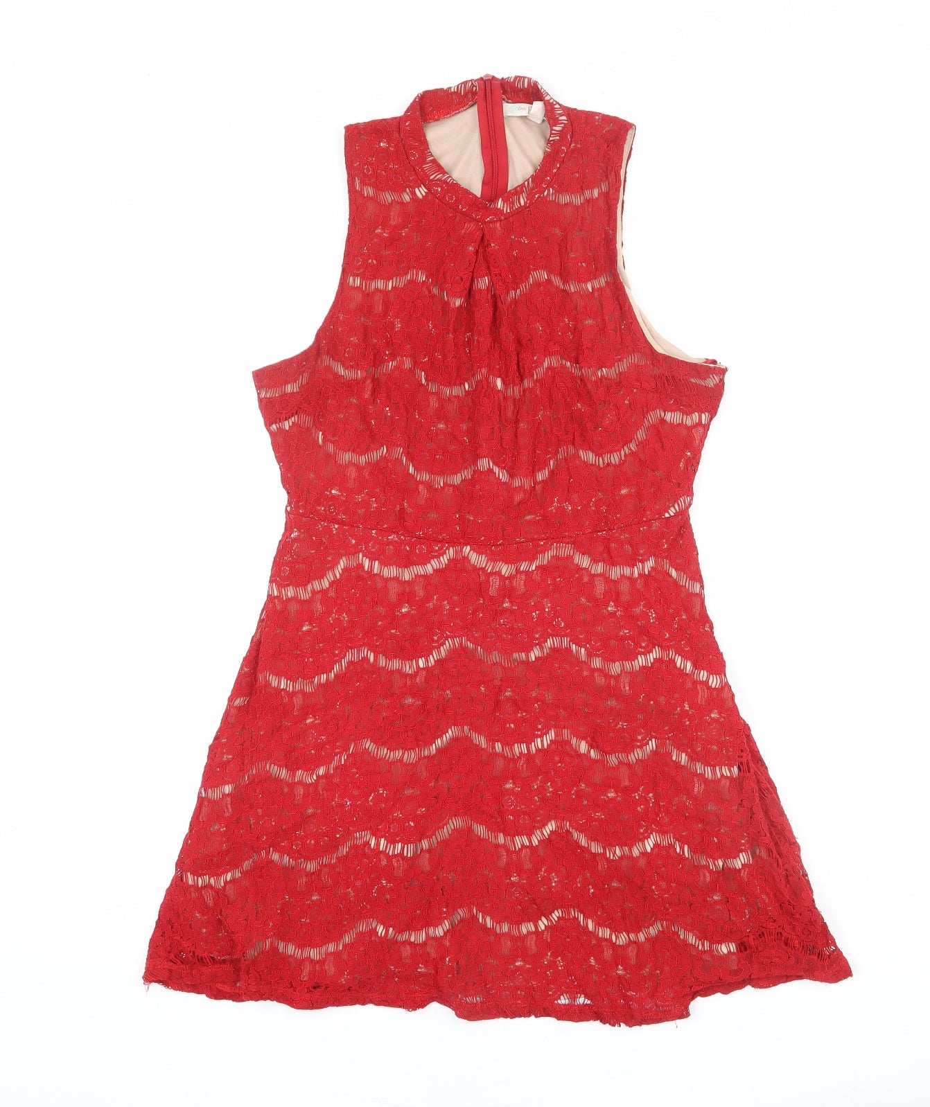 Love, Fire Womens Red Viscose A-Line Size L Mock Neck Zip