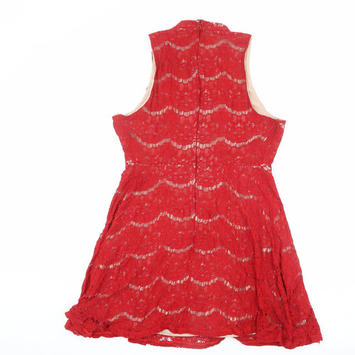 Love, Fire Womens Red Viscose A-Line Size L Mock Neck Zip