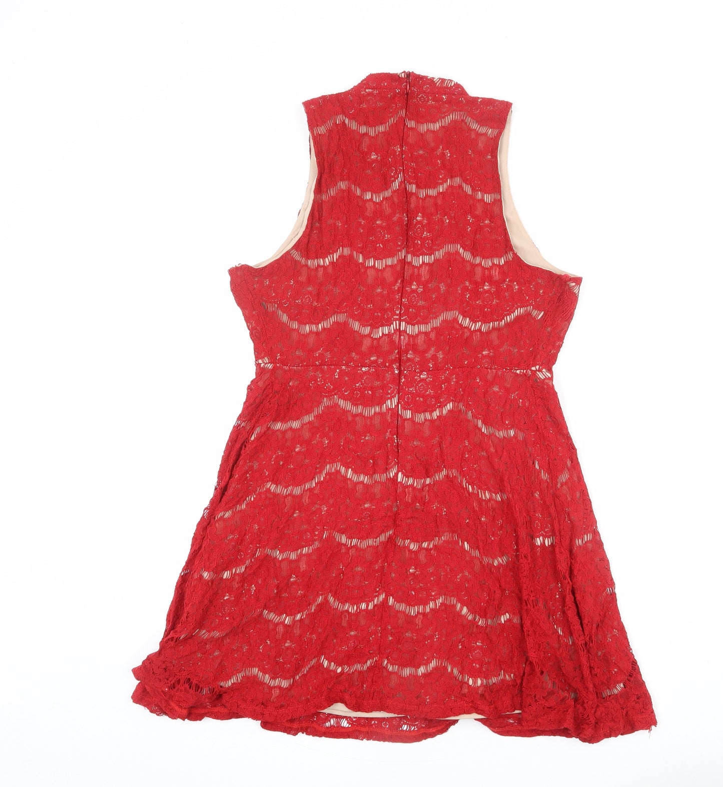 Love, Fire Womens Red Viscose A-Line Size L Mock Neck Zip