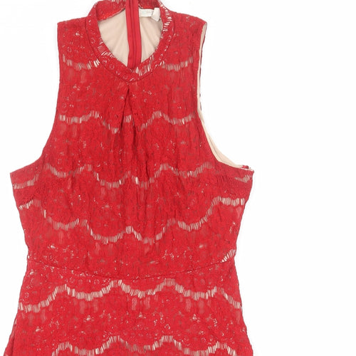 Love, Fire Womens Red Viscose A-Line Size L Mock Neck Zip