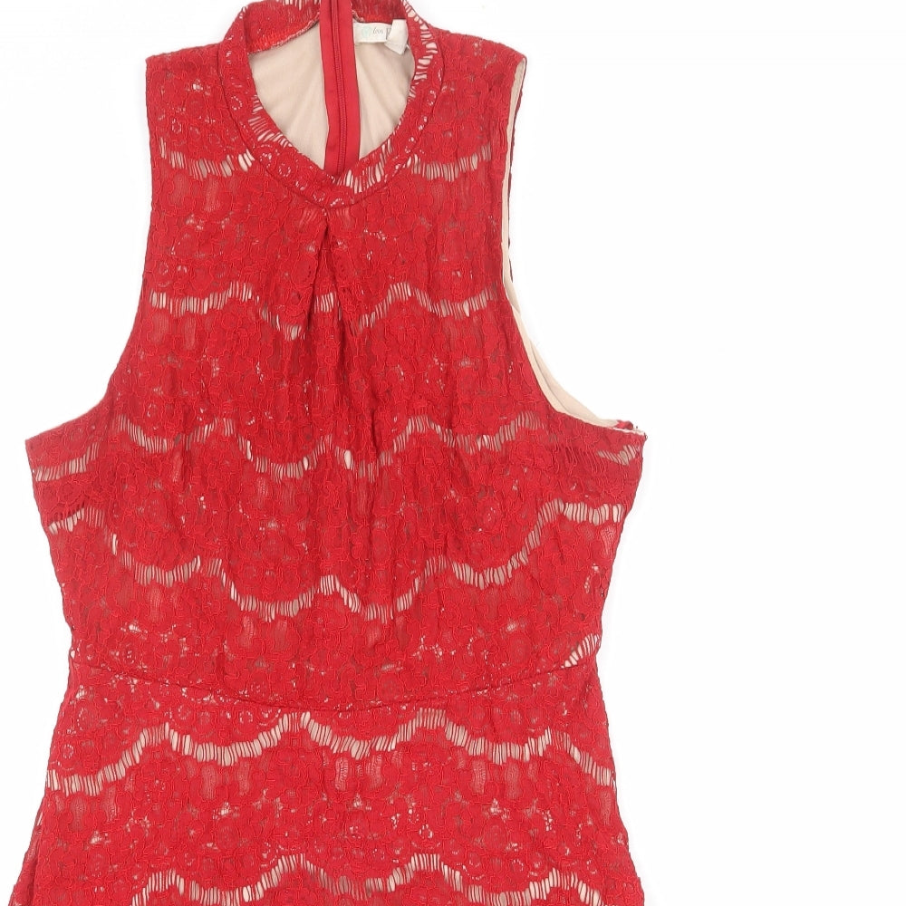 Love, Fire Womens Red Viscose A-Line Size L Mock Neck Zip