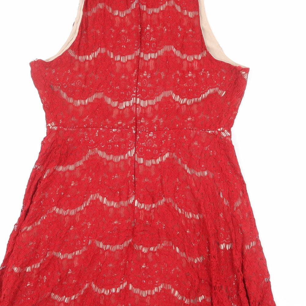 Love, Fire Womens Red Viscose A-Line Size L Mock Neck Zip