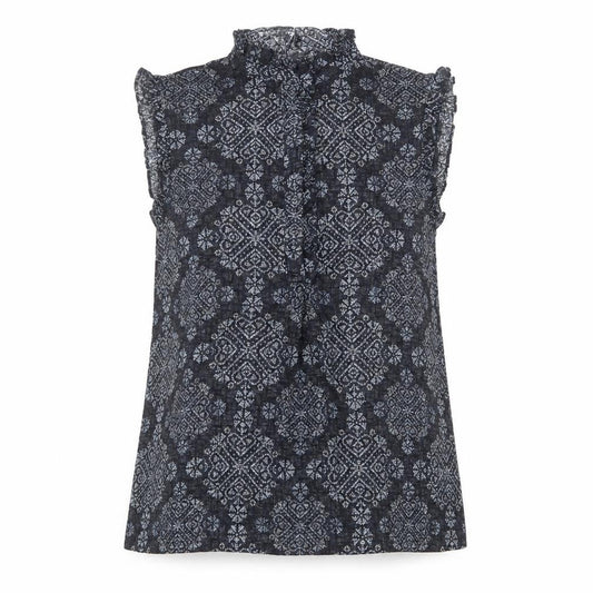 Front view of Next women’s multicoloured geometric polyester basic blouse, size UK 12, mock neck