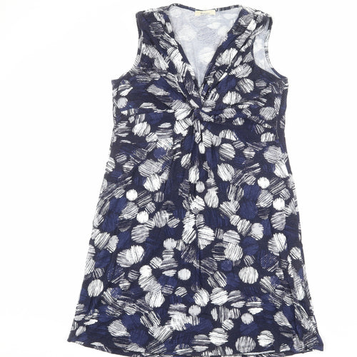 Precis Womens Blue Geometric Viscose A-Line Size M V-Neck Pullover