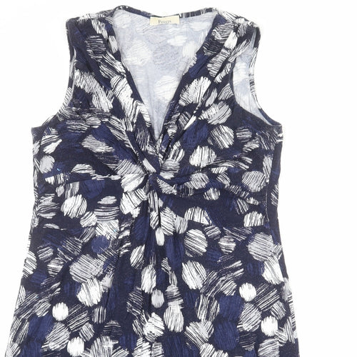 Precis Womens Blue Geometric Viscose A-Line Size M V-Neck Pullover