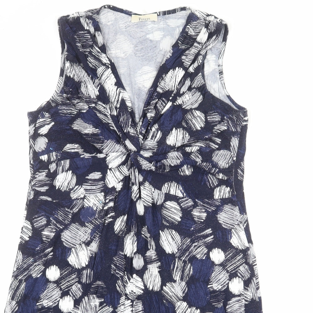 Precis Womens Blue Geometric Viscose A-Line Size M V-Neck Pullover