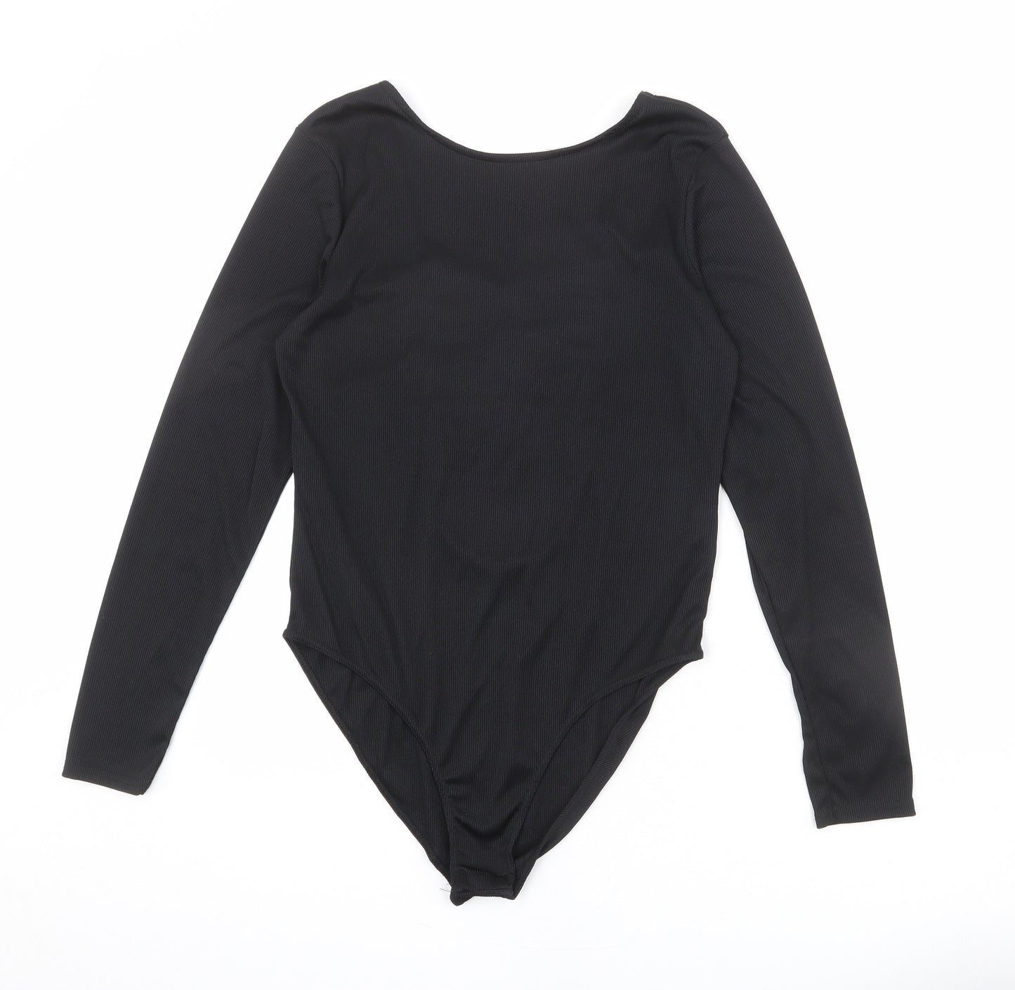 Missguided Womens Black Polyester Bodysuit One-Piece Size 14 Snap - Lace Up Back Detail
