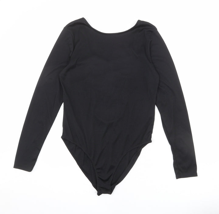 Missguided Womens Black Polyester Bodysuit One-Piece Size 14 Snap - Lace Up Back Detail