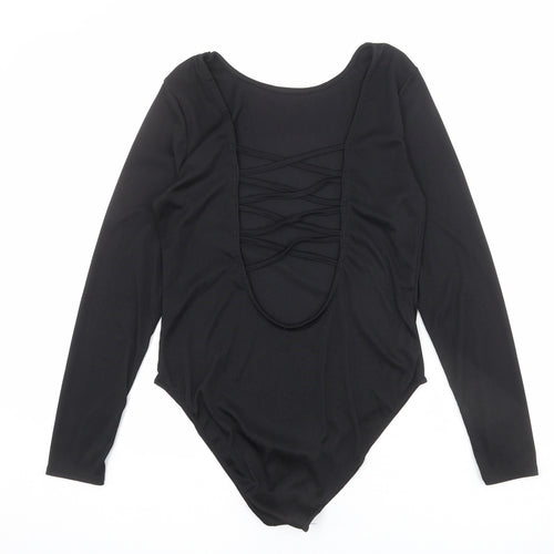 Missguided Womens Black Polyester Bodysuit One-Piece Size 14 Snap - Lace Up Back Detail