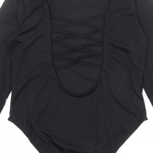 Missguided Womens Black Polyester Bodysuit One-Piece Size 14 Snap - Lace Up Back Detail