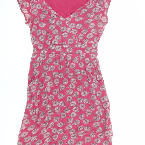 White Stuff Womens Pink Geometric Polyester A-Line Size 8 V-Neck Pullover