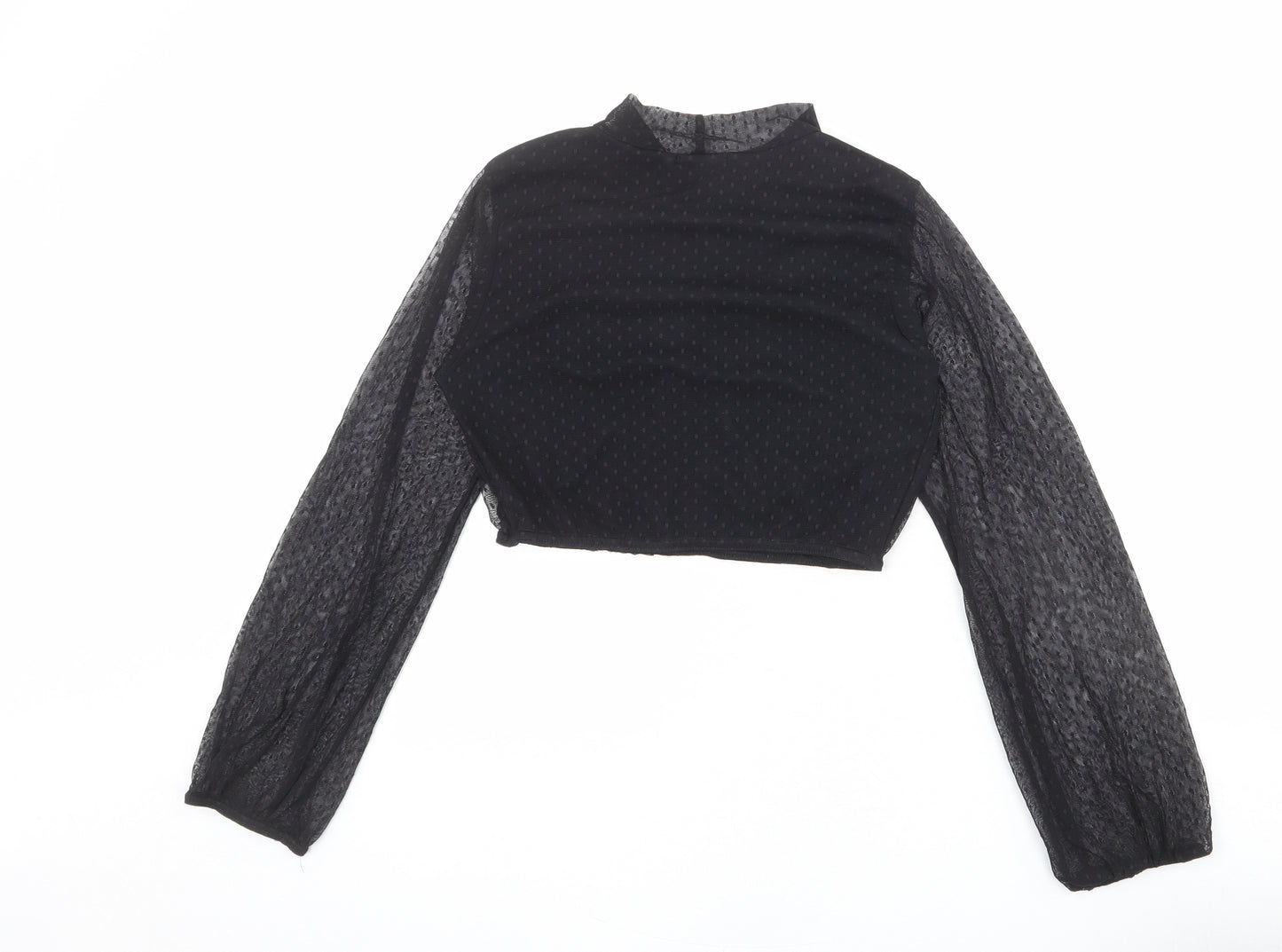 PRETTYLITTLETHING Womens Black Polka Dot Polyester Cropped Blouse Size 12 Mock Neck