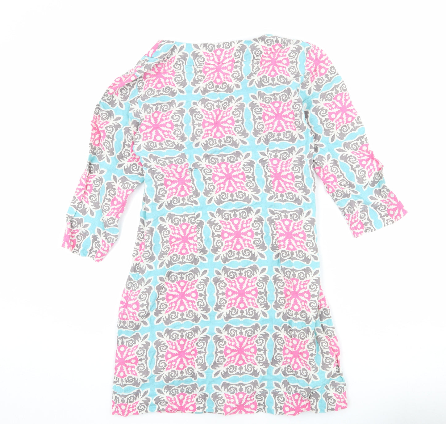 Boden Womens Multicoloured Geometric Linen A-Line Size 8 V-Neck Zip