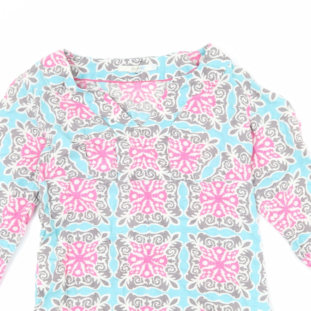 Boden Womens Multicoloured Geometric Linen A-Line Size 8 V-Neck Zip