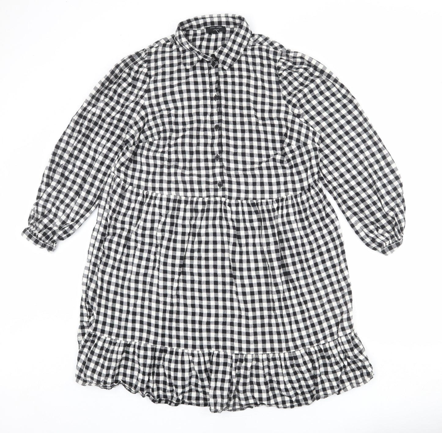 New Look Womens Multicoloured Plaid 100% Cotton Shirt Dress Size 18 Collared Button