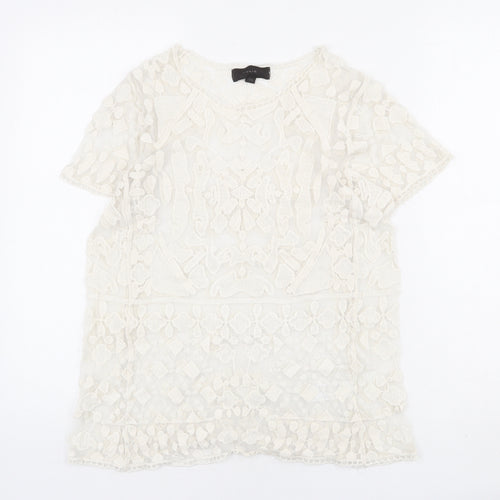 JULIE Womens Ivory Geometric Cotton Basic T-Shirt Size S Round Neck - Size S-M