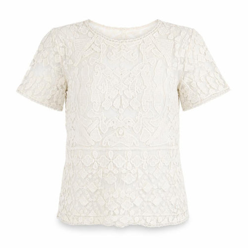 JULIE Womens Ivory Geometric Cotton Basic T-Shirt Size S Round Neck - Size S-M