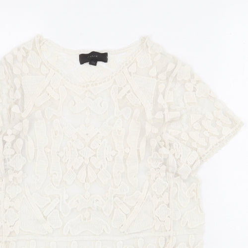 JULIE Womens Ivory Geometric Cotton Basic T-Shirt Size S Round Neck - Size S-M