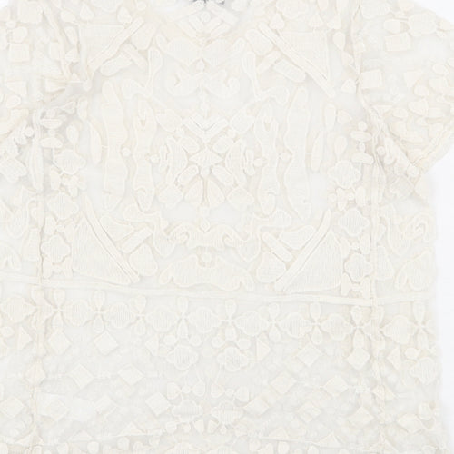 JULIE Womens Ivory Geometric Cotton Basic T-Shirt Size S Round Neck - Size S-M