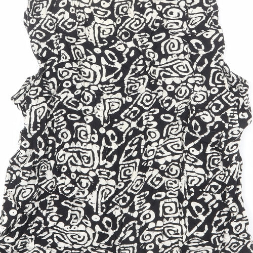 DASH Womens Black Geometric Viscose Basic Tank Size 12 Round Neck