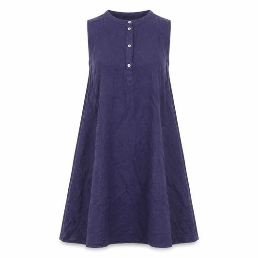 Front view of Arienti women’s blue polyester a-line, size UK 12, v-neck button