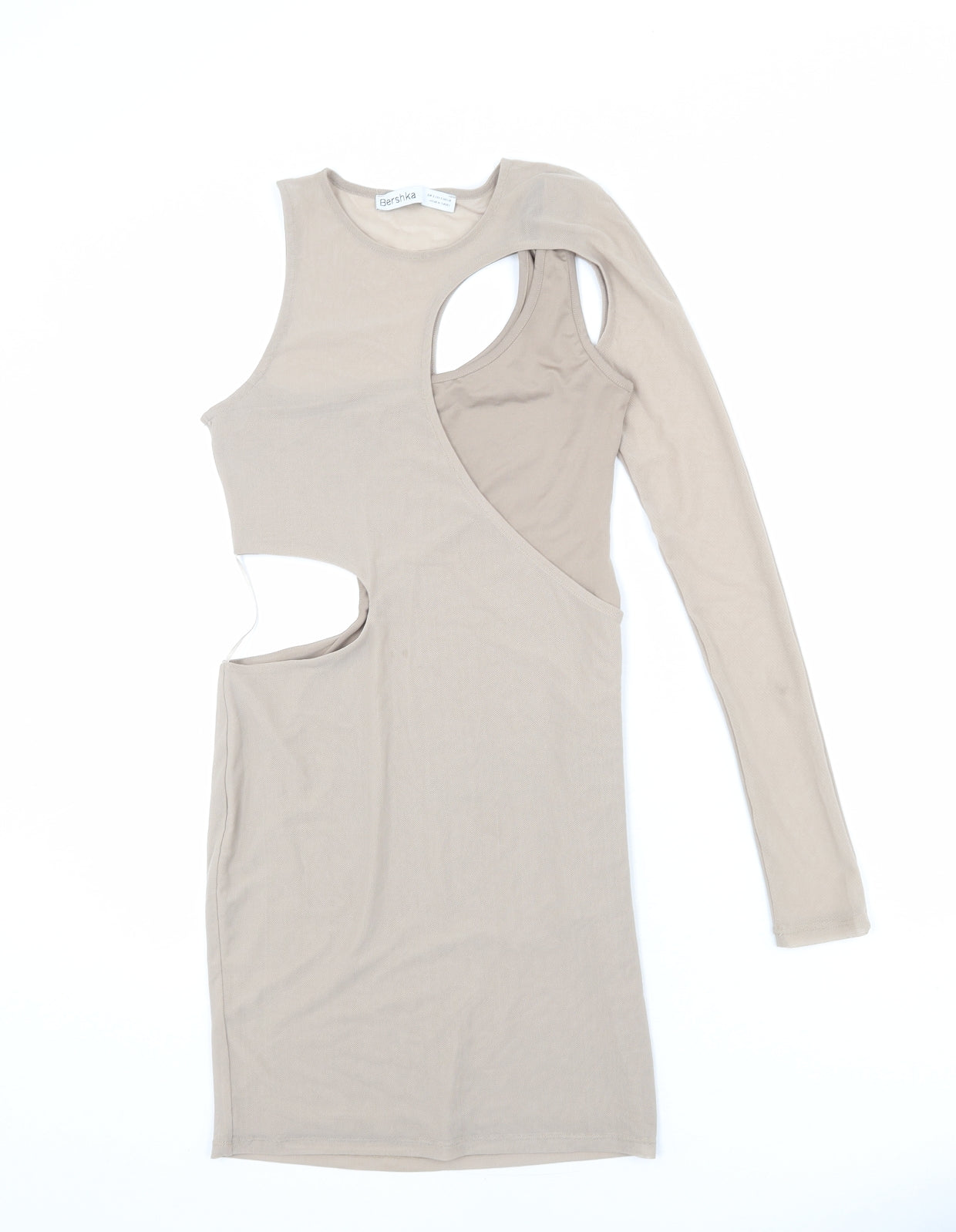 Bershka Womens Beige Polyester Mini Size S Round Neck Pullover