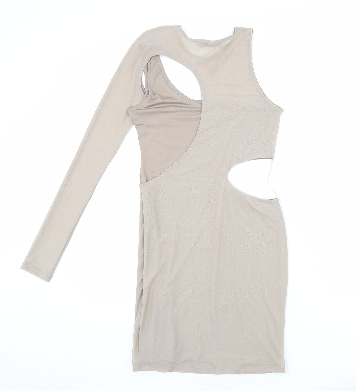 Bershka Womens Beige Polyester Mini Size S Round Neck Pullover