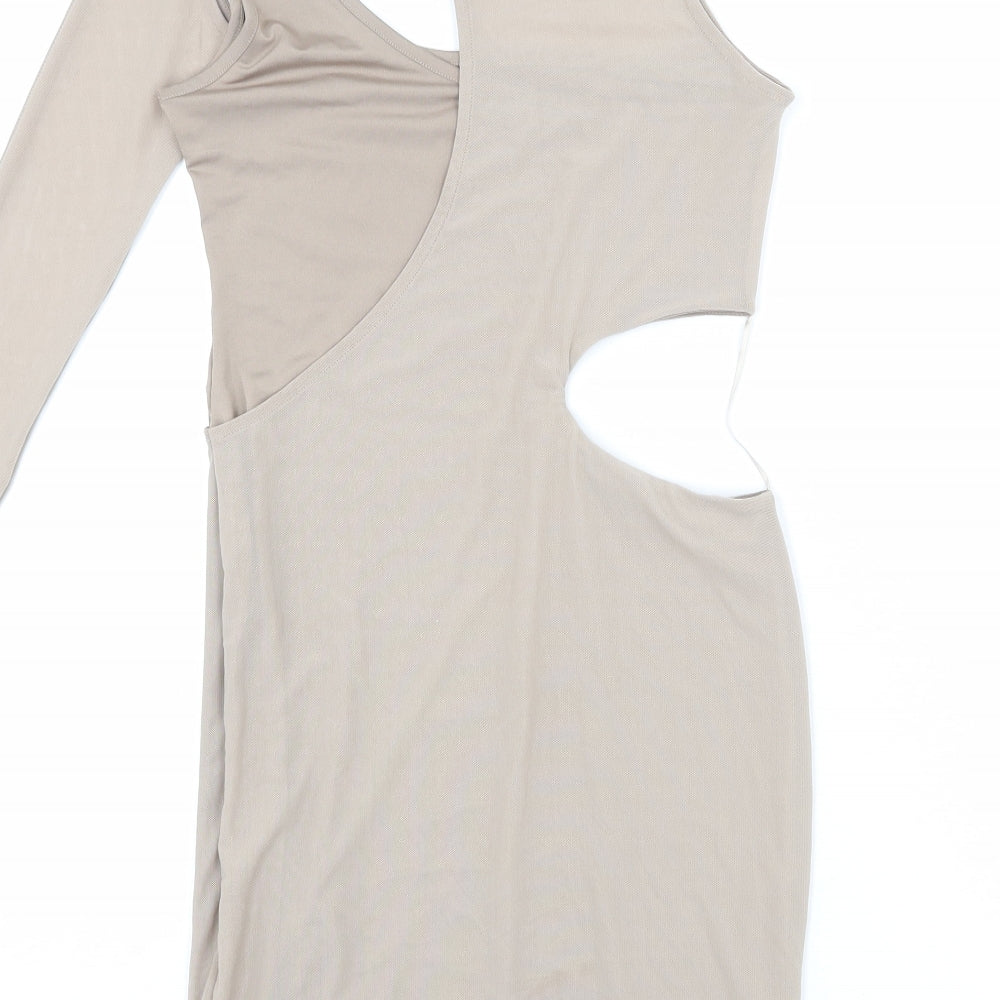 Bershka Womens Beige Polyester Mini Size S Round Neck Pullover