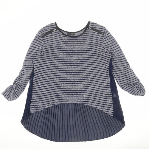 Quiz Womens Blue Round Neck Striped Polyester Pullover Jumper Size 12