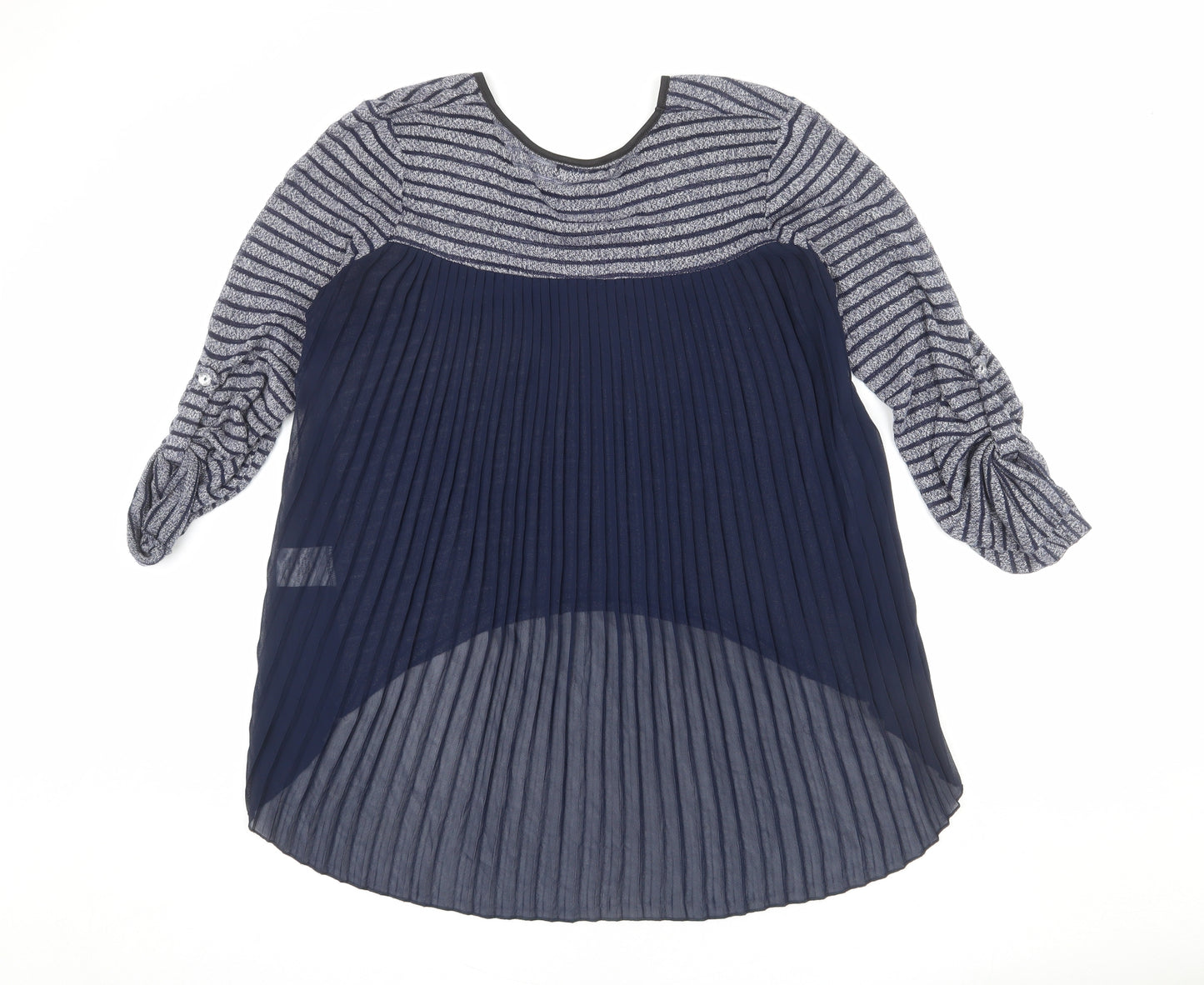 Quiz Womens Blue Round Neck Striped Polyester Pullover Jumper Size 12