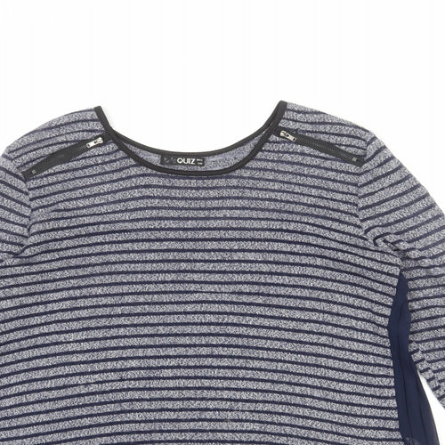 Quiz Womens Blue Round Neck Striped Polyester Pullover Jumper Size 12