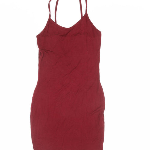 PRETTYLITTLETHING Womens Red Viscose Tank Dress Size 8 Round Neck Pullover