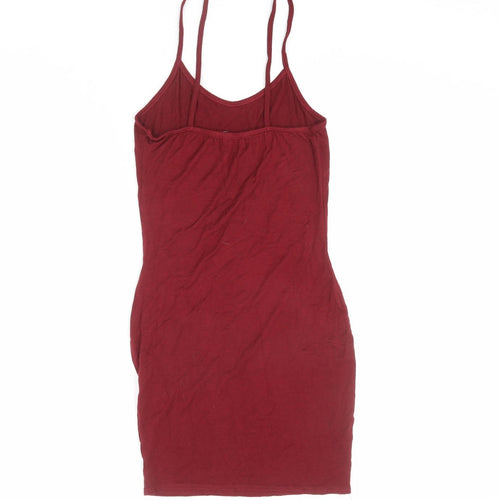 PRETTYLITTLETHING Womens Red Viscose Tank Dress Size 8 Round Neck Pullover