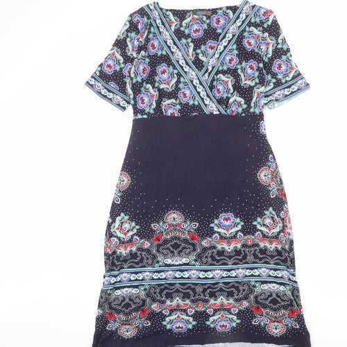 Per Una Womens Blue Geometric Viscose A-Line Size 10 V-Neck Pullover