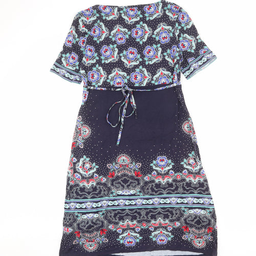 Per Una Womens Blue Geometric Viscose A-Line Size 10 V-Neck Pullover