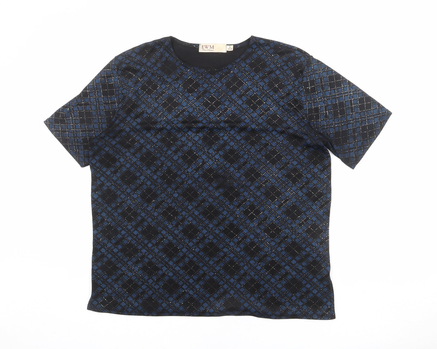 EWM Womens Black Geometric Polyester Basic T-Shirt Size 18 Round Neck - Size 18-20