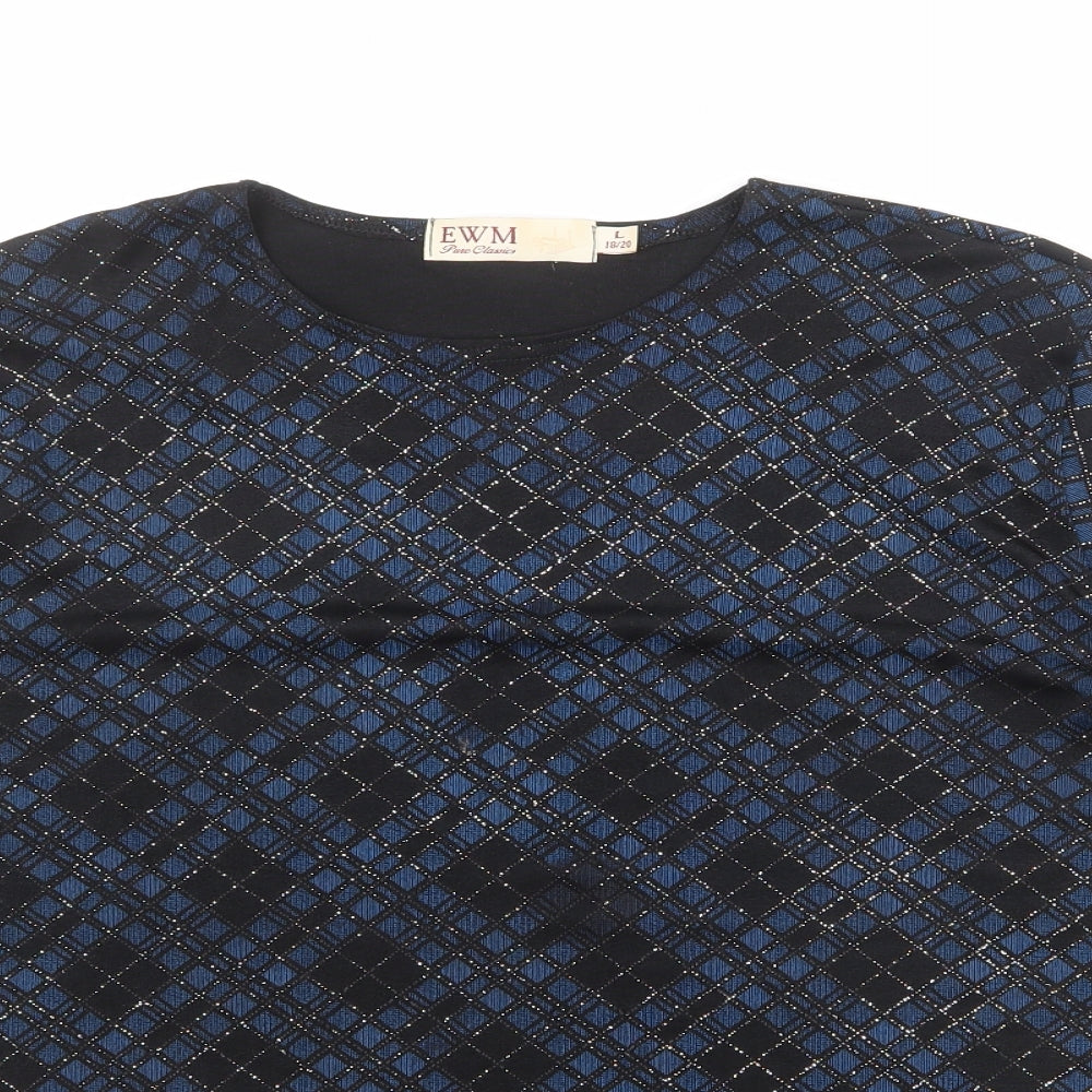 EWM Womens Black Geometric Polyester Basic T-Shirt Size 18 Round Neck - Size 18-20
