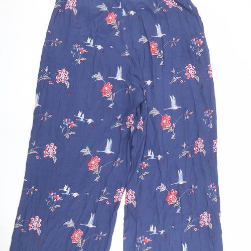 Laura Ashley Womens Blue Geometric Viscose Trousers Size 16 L28 in Regular Zip - Floral Bird Print