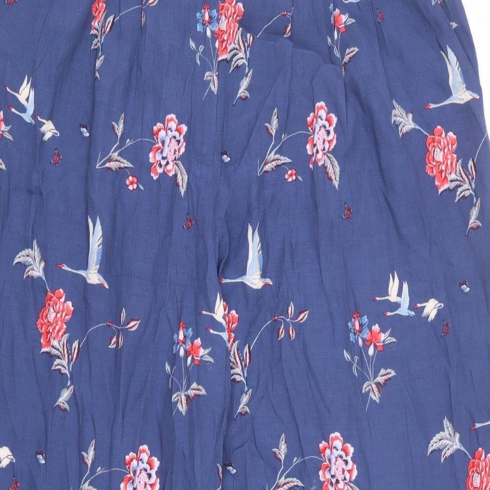 Laura Ashley Womens Blue Geometric Viscose Trousers Size 16 L28 in Regular Zip - Floral Bird Print