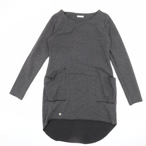 MAKADAMIA Womens Grey Polyester Jumper Dress Size 10 Round Neck Pullover