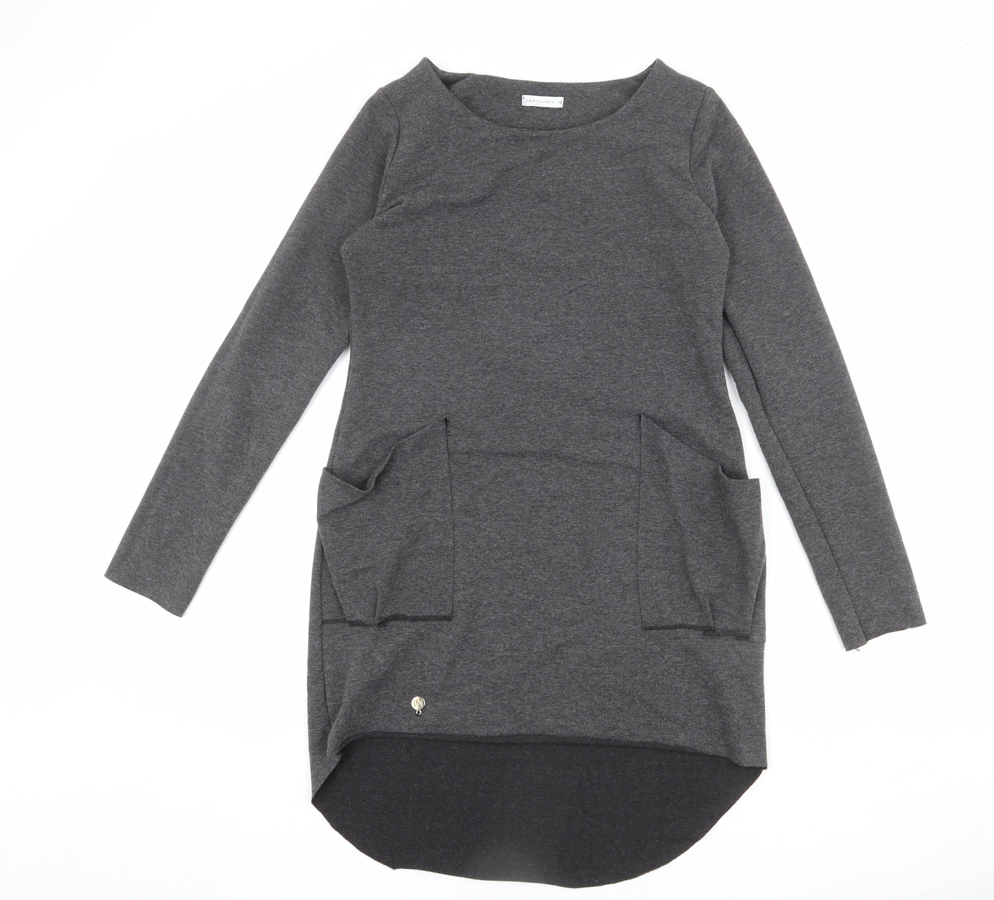 MAKADAMIA Womens Grey Polyester Jumper Dress Size 10 Round Neck Pullover