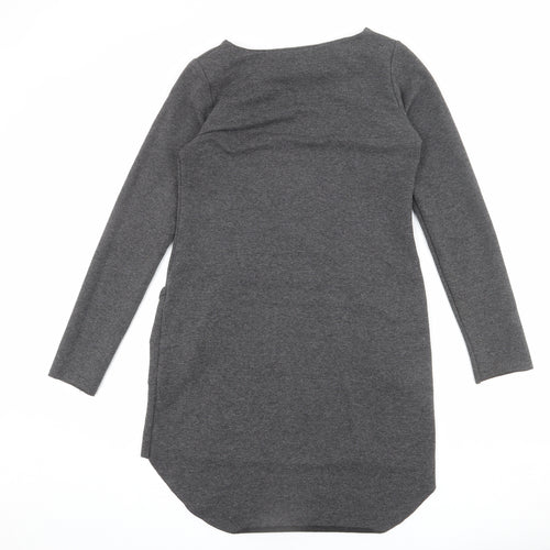 MAKADAMIA Womens Grey Polyester Jumper Dress Size 10 Round Neck Pullover